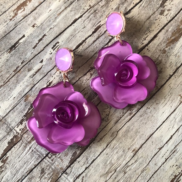 Purple Rose Ear Candy Drop Earrings! - Picture 2 of 4